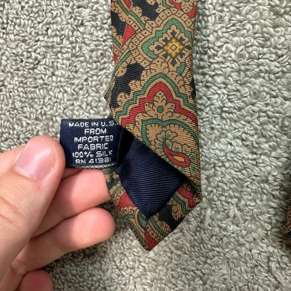 Polo Ralph Lauren Silk Tie Red Green Paisley Medallion Geometric Made by Hand